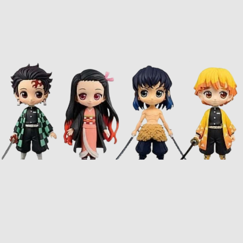 Demon Slayer Tanjiro Kamado, Nezuko Kamado, Zenitsu Agatsuma & Inosuke Hashibira Q Posket Set of 4 Figures Banpresto